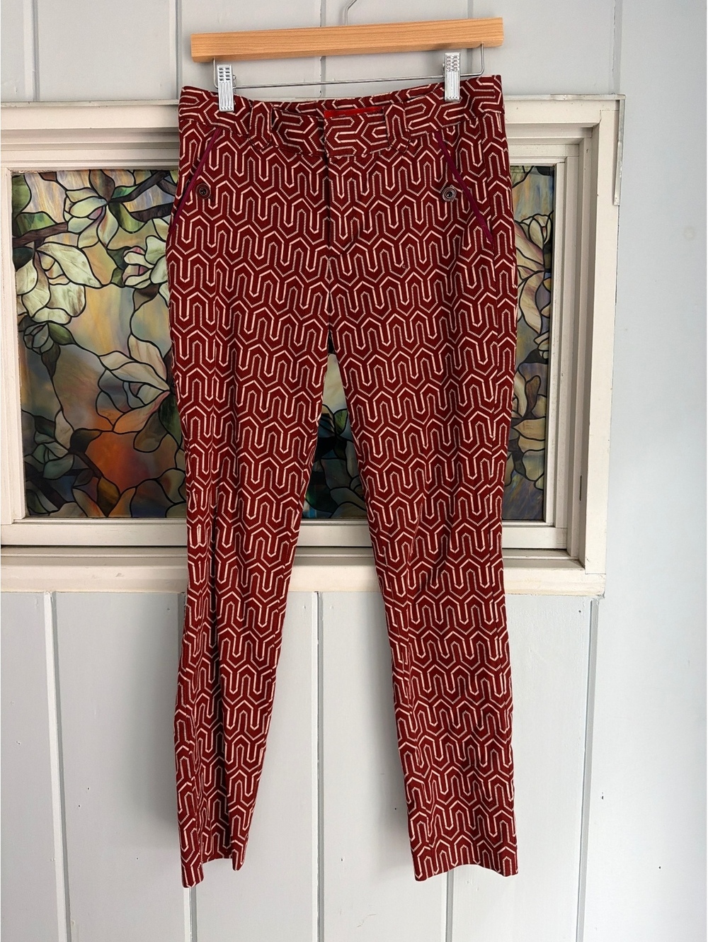 Cartonnier Charlie Trouser in Burgundy Geometric Print, Size 4